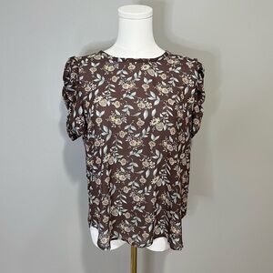 LOFT Floral Blouse with Shirred Sleeves Size S